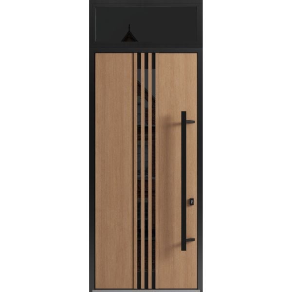 Front Exterior Prehung Steel Door / Ronex 1055 Teak 96" / Entry Metal Modern Painted W36" x H96" Left hand Inswing