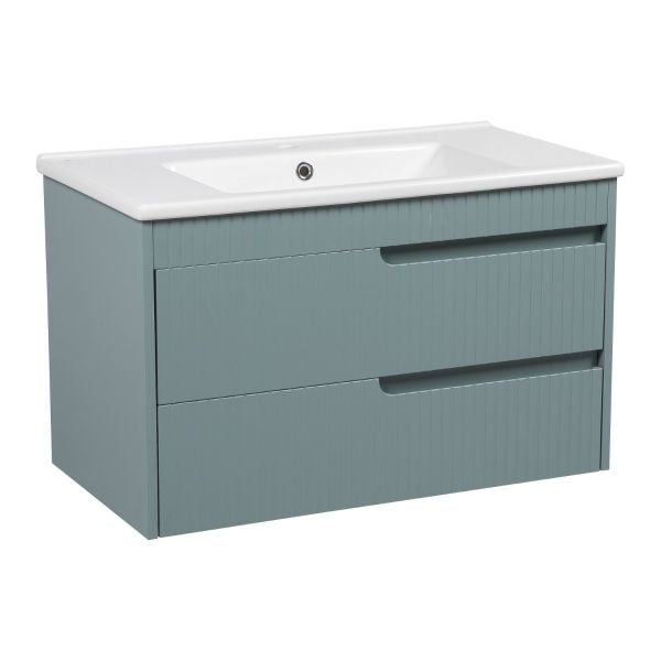 Modern Wall-Mount Bathroom Vanity with Washbasin | Judi Light Green Collection | Non-Toxic Fire-Resistant MDF-34"