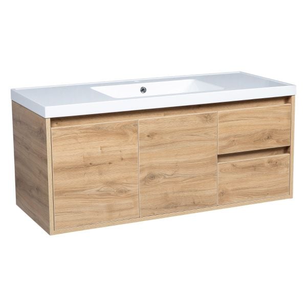 Modern Wall-Mounted Bathroom Vanity | Niagara Wall Mount Natural Teak Collection 48 | Non-Toxic Fire-Resistant MDF