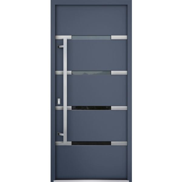 Front Exterior Prehung Steel Door / Deux 1105 Gray Graphite / Stainless Inserts Single Modern Painted