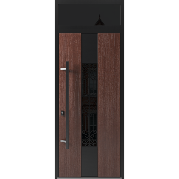 Front Exterior Prehung Steel Door / Ronex 1205 Bronze Oak / Transom Window Sidelite / Entry Metal Modern Painted W36" x H80+16" Right hand Inswing