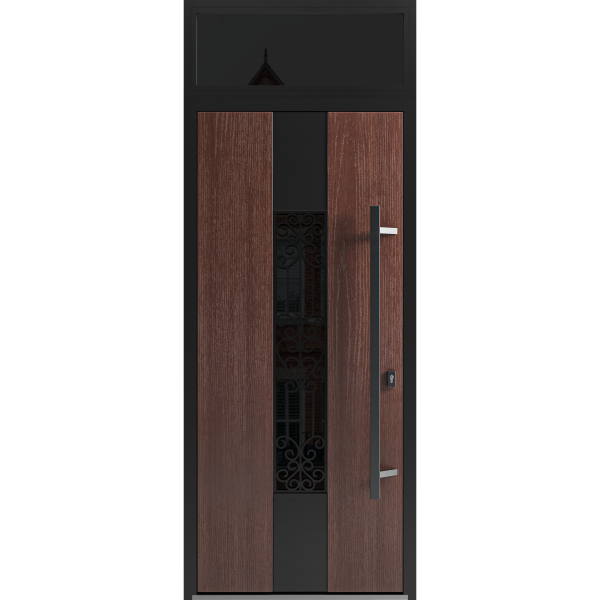 Front Exterior Prehung Steel Door / Ronex 1205 Red Oak / Transom Window Sidelite / Entry Metal Modern Painted W36" x H80+16" Left hand Inswing