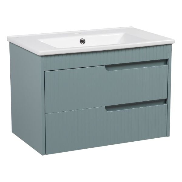 Modern Wall-Mount Bathroom Vanity with Washbasin | Judi Light Green Collection | Non-Toxic Fire-Resistant MDF