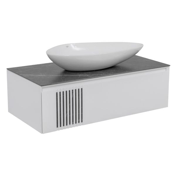 Modern Wall-Mount Bathroom Vanity with Washbasin | Manhattan White Matte Collection | Non-Toxic Fire-Resistant MDF-40"