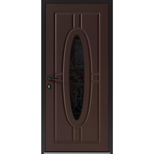 Front Exterior Prehung Steel Door / Ronex 1277 Brown / Entry Metal Modern Painted W36" x H80" Right hand Inswing