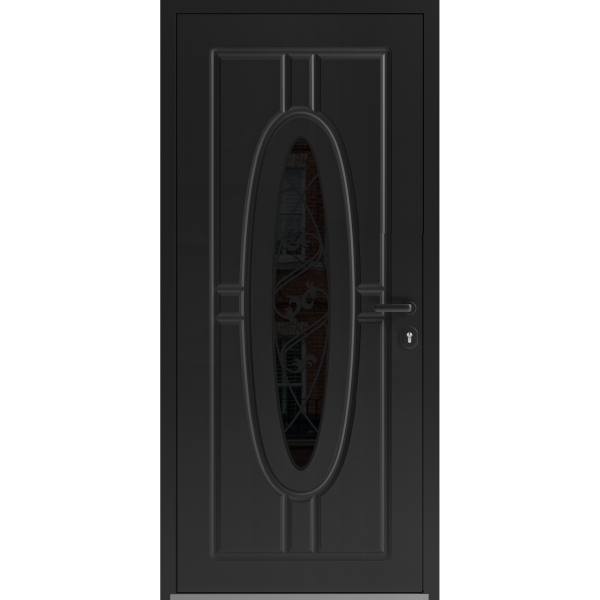 Front Exterior Prehung Steel Door / Ronex 1277 Black Enamel / Stainless Inserts Entry Metal Modern Painted W36" x H80" Left hand Inswing
