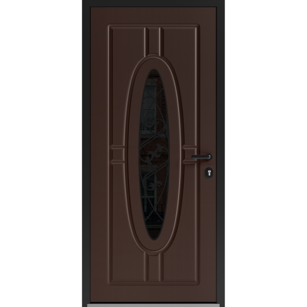 Front Exterior Prehung Steel Door / Ronex 1277 Red Oak / Entry Metal Modern Painted W36" x H80" Left hand Inswing