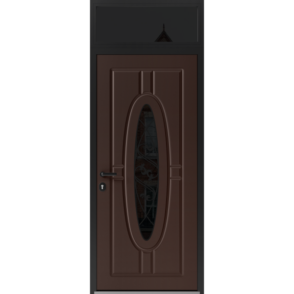 Front Exterior Prehung Steel Door / Ronex 1277 Brown / Transom Window Sidelite / Entry Metal Modern Painted W36" x H80+16" Right hand Inswing