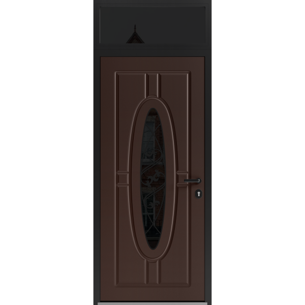 Front Exterior Prehung Steel Door / Ronex 1277 Red Oak / Transom Window Sidelite / Entry Metal Modern Painted W36" x H80+16" Left hand Inswing