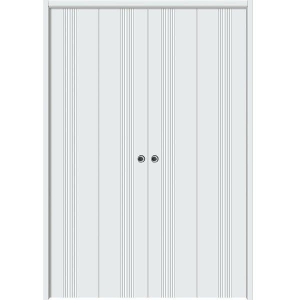 Sliding Closet Double Bi-fold Doors 72 x 80 inches | BASIC 0111 Arctic White | Sturdy Tracks Moldings Trims Hardware Set | Wood Solid Bedroom Wardrobe Doors