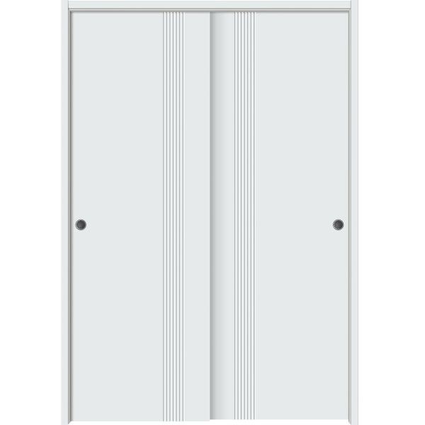 Sliding Closet Bypass Doors 60 x 84 inches | BASIC 0111 Arctic White | Rails Hardware Set | Wood Solid Bedroom Wardrobe Doors