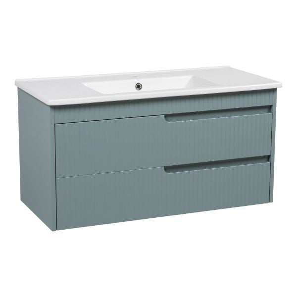 Modern Wall-Mount Bathroom Vanity with Washbasin | Judi Light Green Collection | Non-Toxic Fire-Resistant MDF-40"