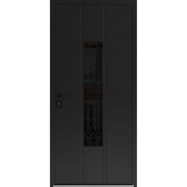 Front Exterior Prehung Steel Door / Ronex 1477 Black Enamel / Stainless Inserts Entry Metal Modern Painted W36" x H80" Right hand Inswing