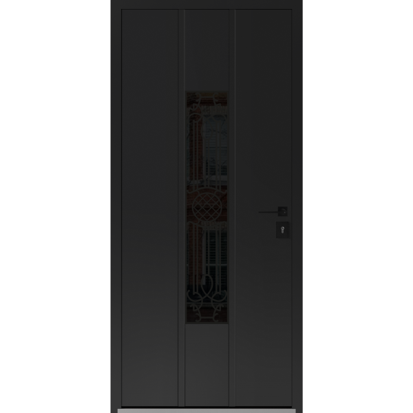 Front Exterior Prehung Steel Door / Ronex 1477 Black Enamel / Stainless Inserts Entry Metal Modern Painted W36" x H80" Left hand Inswing