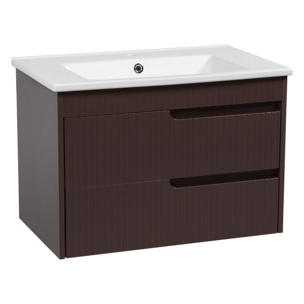 Modern Wall-Mount Bathroom Vanity with Washbasin | Judi Brown Matte Collection | Non-Toxic Fire-Resistant MDF-30"