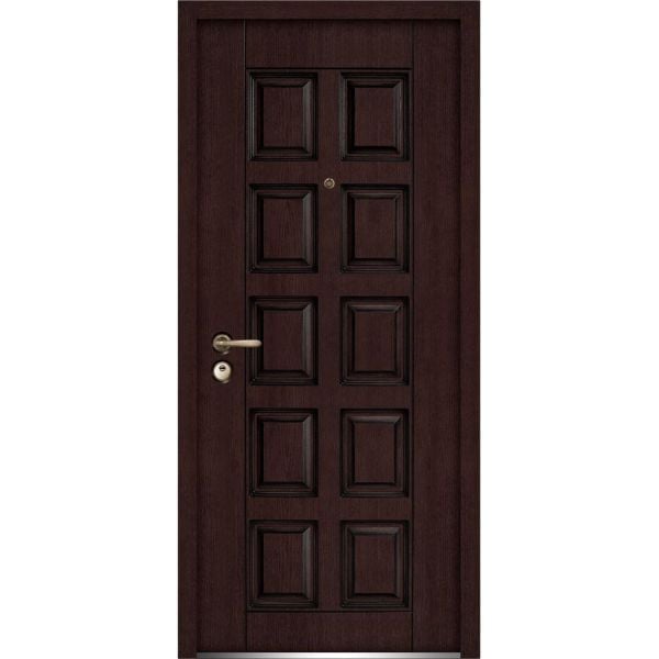 Front Exterior Prehung Steel Door / Ballucio 1700 Dark Brown Oak / Panel Single Classic Painted White-36" x 80" Right-Hand Inswing