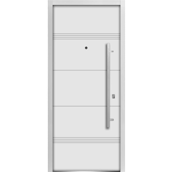 Front Exterior Prehung Steel Door / Deux 1705 White Enamel / Stainless Inserts Single Modern Painted-W36" x H80"-Left-hand Inswing