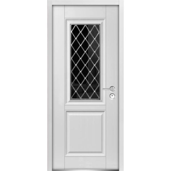 Front Exterior Prehung Steel Door 36 x 80 inches Left-Hand Inswing / Ballucio 1709 White Enamel / Panel Inserts Single Classic Painted White