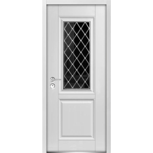 Front Exterior Prehung Steel Door 36 x 80 inches Right-Hand Inswing / Ballucio 1709 White Enamel / Panel Single Classic Painted White