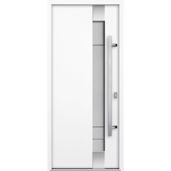 Front Exterior Prehung Steel Door / Deux 1713 White Enamel / Stainless Inserts Single Modern Painted-W36" x H80"-Left-hand Inswing