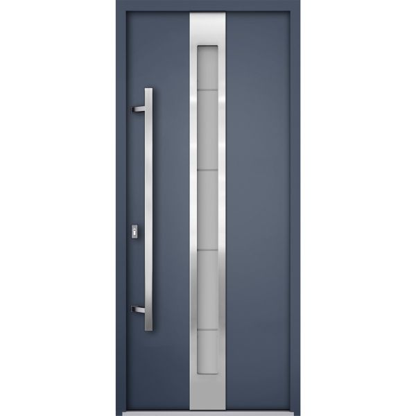 Front Exterior Prehung Steel Door / Deux 1717 Gray Graphite / Stainless Inserts Single Modern Painted