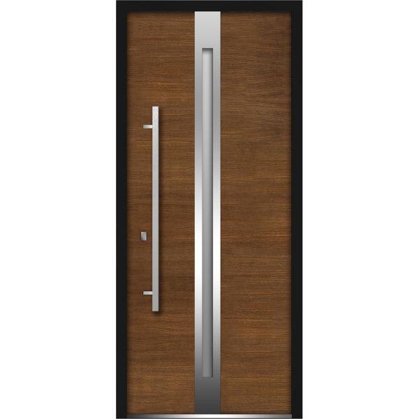 Front Exterior Prehung Steel Door / Deux 1744 Natural Oak / Stainless Inserts Single Modern Painted