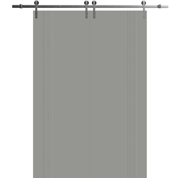 Modern Double Barn Door 60 x 80 inches | BASIC 0111 Dove Grey | 13FT Silver Rail Track Set | Solid Panel Interior Doors
