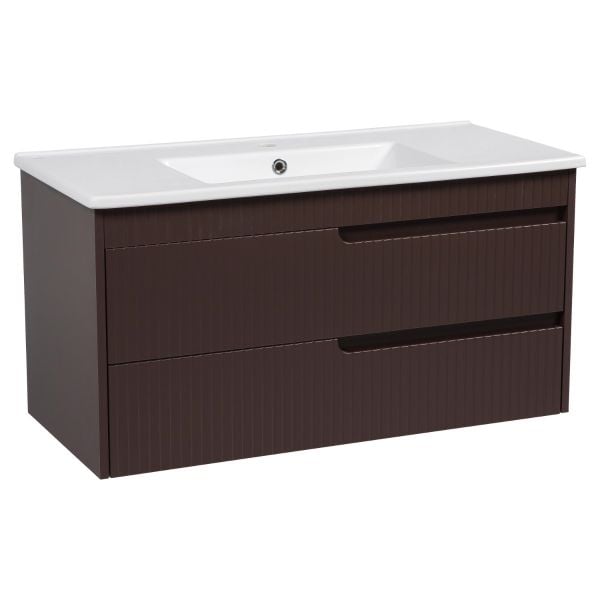 Modern Wall-Mount Bathroom Vanity with Washbasin | Judi Brown Matte Collection | Non-Toxic Fire-Resistant MDF-40"