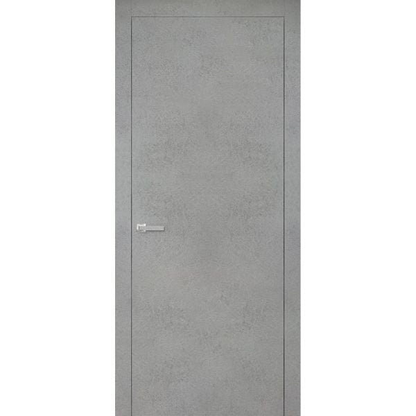 Modern Solid Interior Door with Handle | Planum 0010 Concrete | Single Regural Panel Frame Trims | Bathroom Bedroom Sturdy Doors