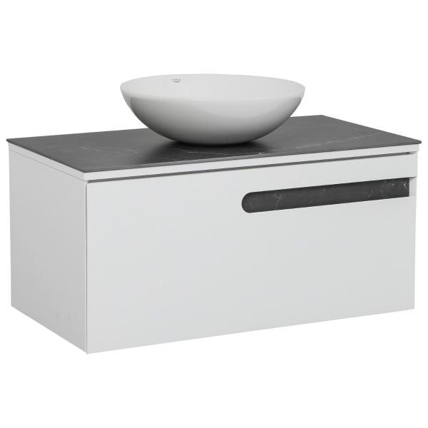 Modern Wall-Mount Bathroom Vanity with Washbasin | Oastin White Matte Collection | Non-Toxic Fire-Resistant MDF-36"