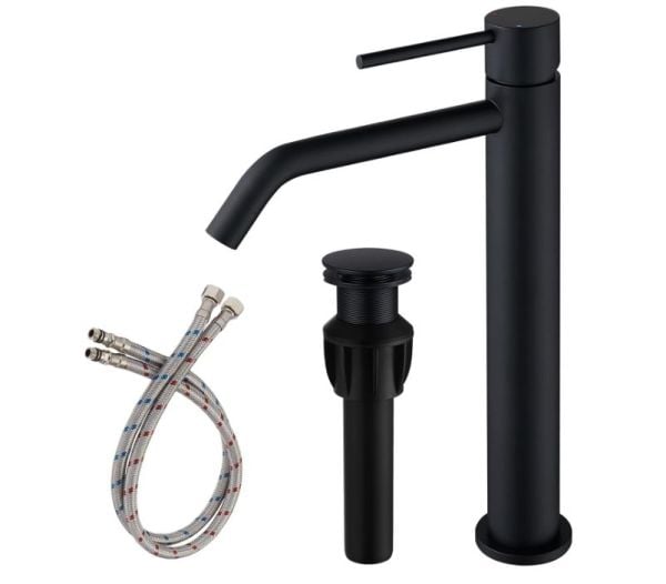 Brass Matte Black Vessel Sink Faucet, Single Handle Bathroom Faucet for Sink 1 Hole, Lavatory Vanity Tap