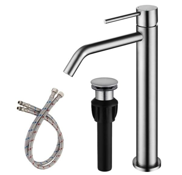 Brushed Nickel Vessel Sink Faucet, Single Handle Bathroom Faucet for Sink 1 Hole, Lavatory Vanity Tap