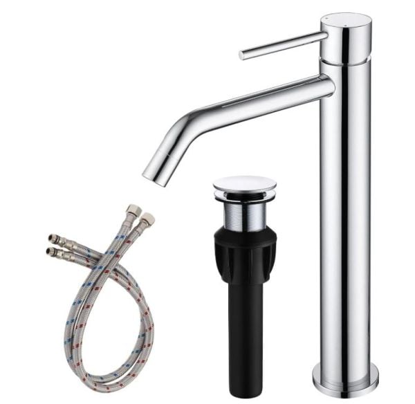 Stainless Steel Vessel Sink Faucet, Single Handle Bathroom Faucet for Sink 1 Hole, Lavatory Vanity Tap