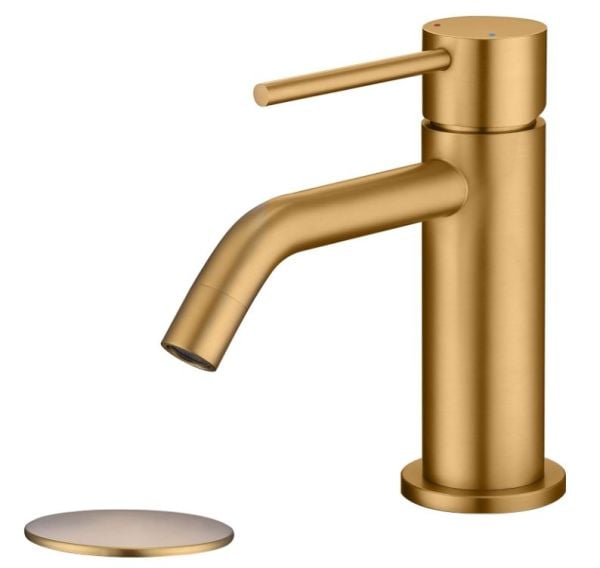 Brushed Brass Sink Faucet, Single Handle Bathroom Faucet for Sink 1 Hole, Lavatory Vanity Tap