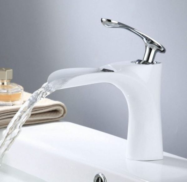 White & Chrome Bathroom Faucet, Single Handle Bathroom Faucet for Sink 1 Hole, Lavatory Vanity Tap
