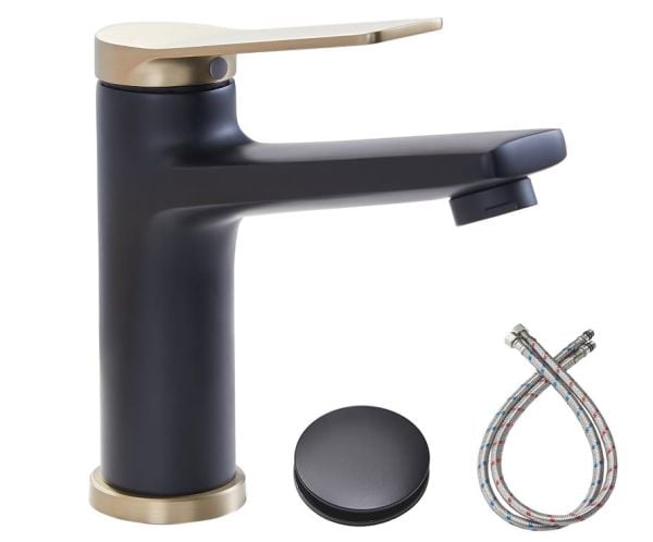 Brushed Gold and Matte Black Single Hole Bathroom Faucet, Single Handle Bathroom Faucet for Sink 1 Hole, Lavatory Vanity Tap