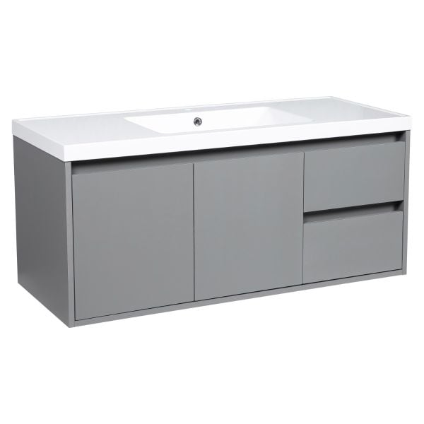 Modern Wall-Mounted Bathroom Vanity with Washbasin| Niagara Wall Mount Grey Matte Collection 48 | Non-Toxic Fire-Resistant MDF