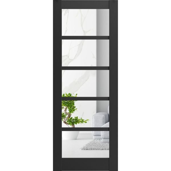 Slab Barn Door Panel | Quadro 4522 Matte Black with Clear Glass | Sturdy Finished Doors | Pocket Closet Sliding-18" x 80"-Clear Glass