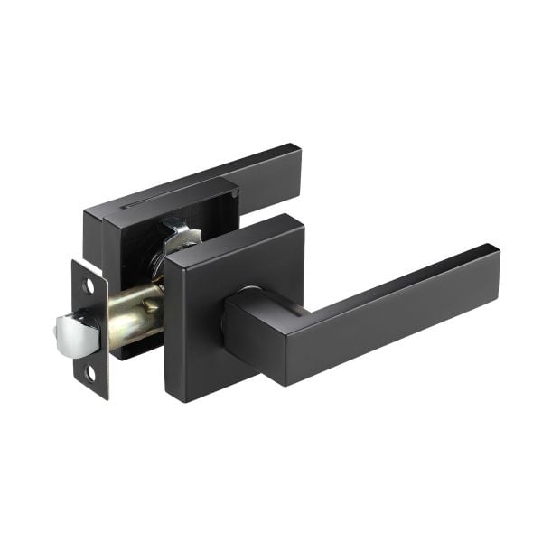 Modern Square Satin Nickel Handle-Matte Black Passage (no Lock)