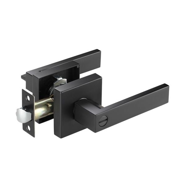 Modern Square Satin Nickel Handle-Matte Black Privacy Bathroom Bedroom Lock