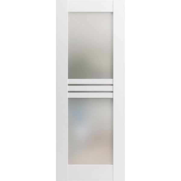 Slab Door Panel Opaque Glass 4 Lites 32 x 84 inches / Mela 7222 White Silk / Modern Finished Doors / Pocket Closet Sliding Barn