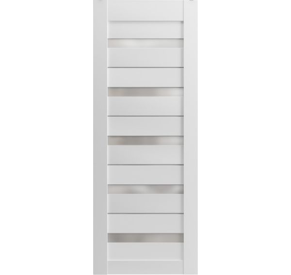 Slab Barn Door Panel | Quadro 4445 White Silk with Frosted Glass | Sturdy Finished Doors | Pocket Closet Sliding