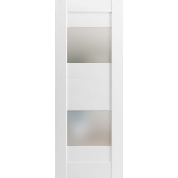 Slab Door Panel Opaque Glass 2 Lites / Sete 6222 White Silk / Modern Finished Doors / Pocket Closet Sliding Barn