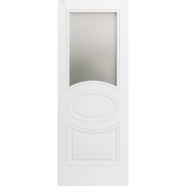 Slab Door Panel / Mela 7012 Matte White with Frosted Glass / Modern Finished Doors / Pocket Closet Sliding Barn