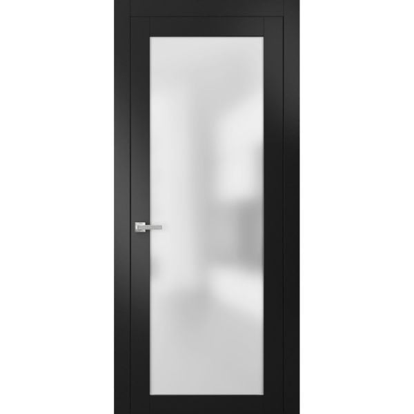 Solid French Door | Planum 2102 Matte Black with Frosted Glass | Wood Solid Panel Frame Trims | Closet Bedroom Sturdy Doors