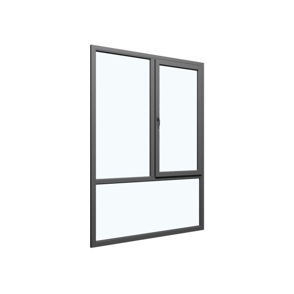 Three-Part Window Aluminum, Size 70 x 87, Upper Section Operable, Antracite Color, Double Pane, Sateen Glass (View from inside)