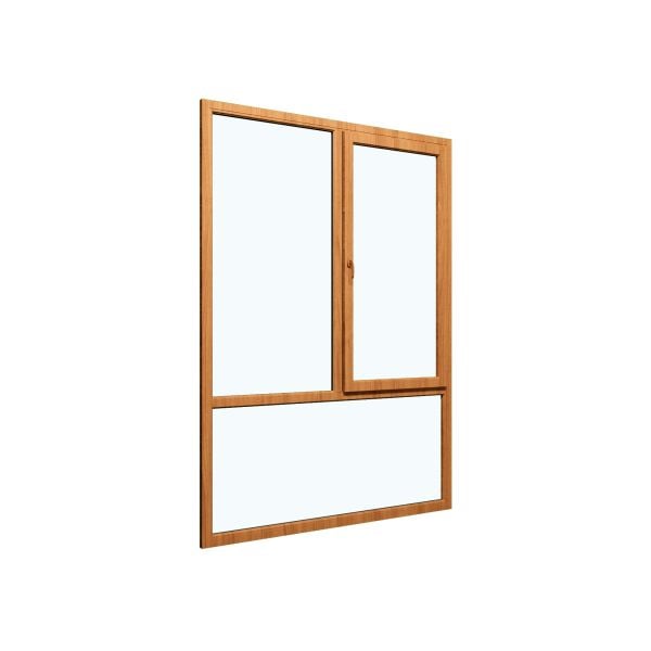 Three-Part Window Aluminum, Size 70 x 87, Upper Section Operable, Golden Oak Color, Double Pane, Transpered Glass (View from inside)