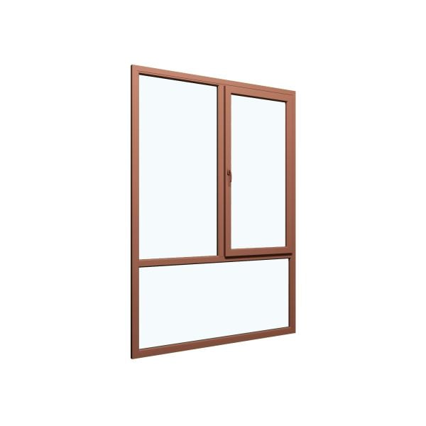 Three-Part Window PVC, Size 70 x 87, Upper Section Operable, NUT Color, Double Pane, Sateen Glass (View from inside)