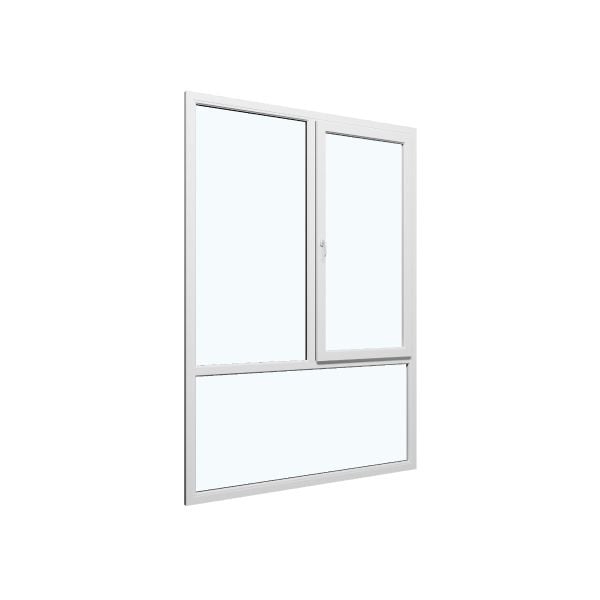 Three-Part Window Aluminum, Size 70 x 87, Upper Section Operable, White, Double Pane, Transpered Glass (View from inside)