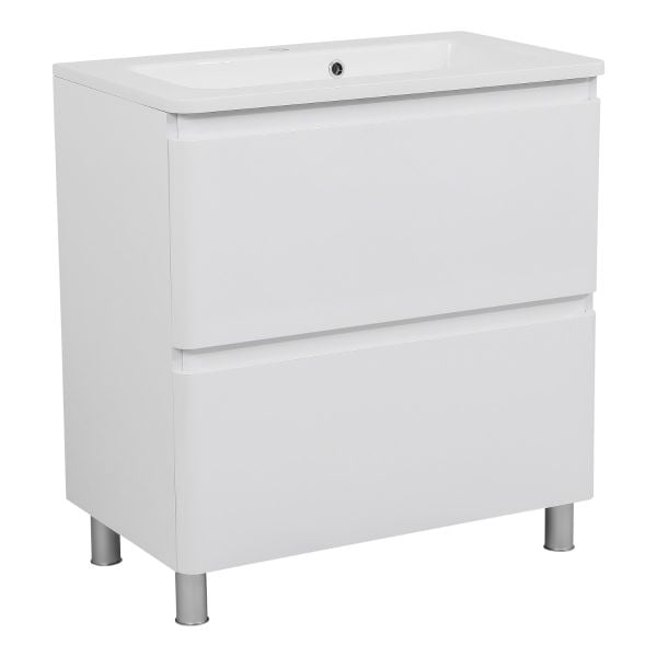 Modern Free Standing Bathroom Vanity with Washbasin | Comfort White High Gloss Collection | Non-Toxic Fire-Resistant MDF